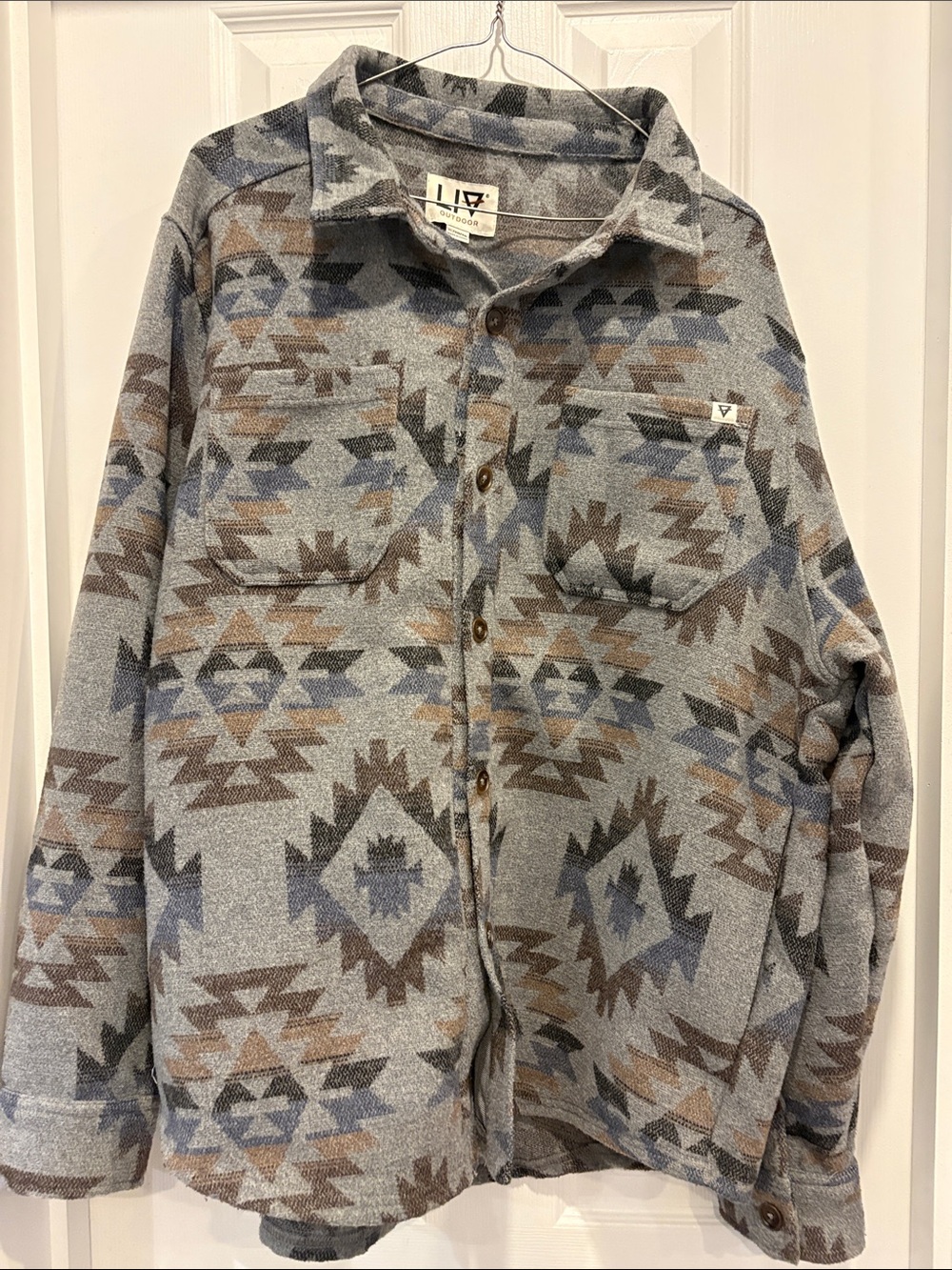 Lightweight Patterned Shirt Jacket - Grey/Blue/Brown
